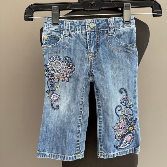 Girls vintage embroidered Guess jeans - adjustable waist - floral - size 12M - Picture 1 of 11